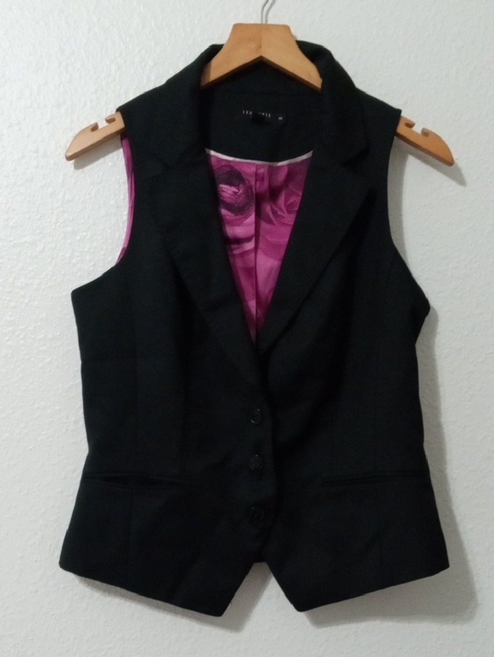 Ted Baker Black Sleeveless Tailored Vest with Pink Lining